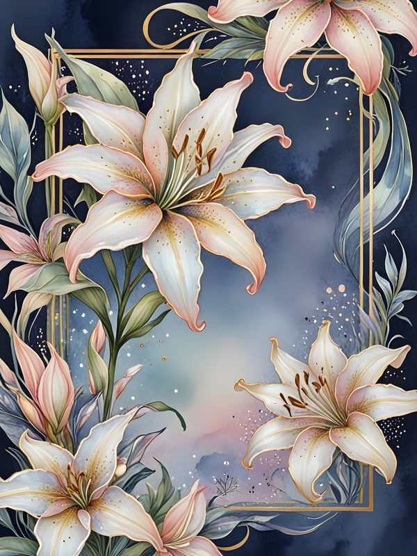 Iridescent Lily Digital Paper: Gold Frame Ombre Backgrounds (10 JPGs) — image 2