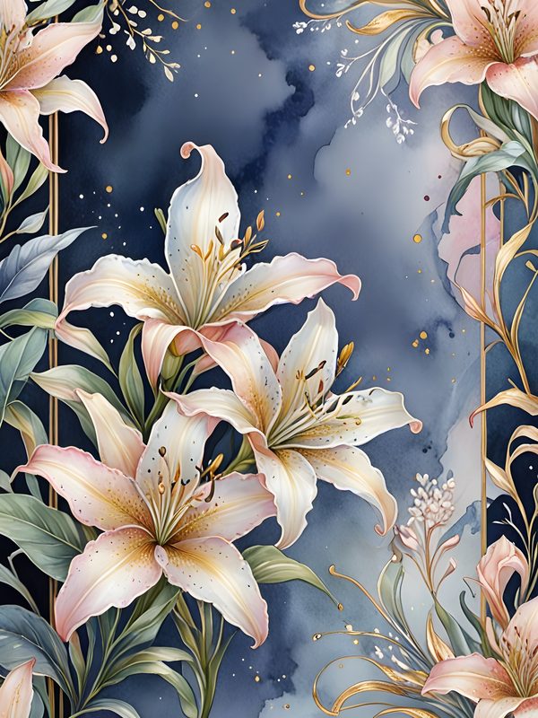 Iridescent Lily Digital Paper: Gold Frame Ombre Backgrounds (10 JPGs) — image 3