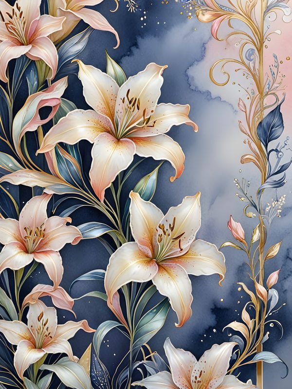 Iridescent Lily Digital Paper: Gold Frame Ombre Backgrounds (10 JPGs) — image 4