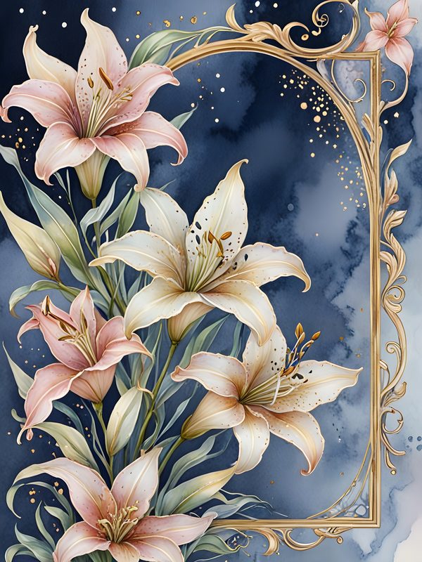 Iridescent Lily Digital Paper: Gold Frame Ombre Backgrounds (10 JPGs) — image 5