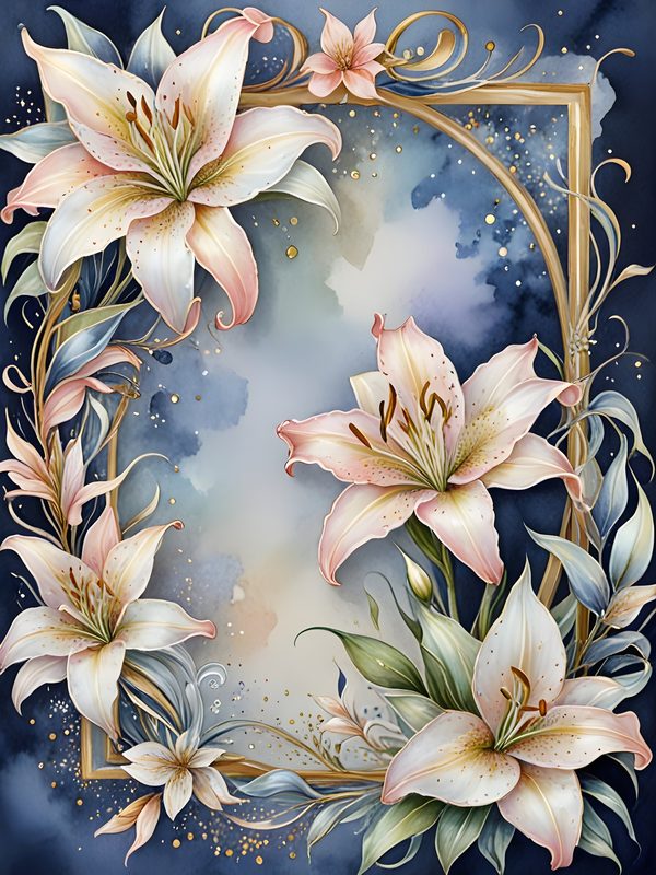 Iridescent Lily Digital Paper: Gold Frame Ombre Backgrounds (10 JPGs) — image 6