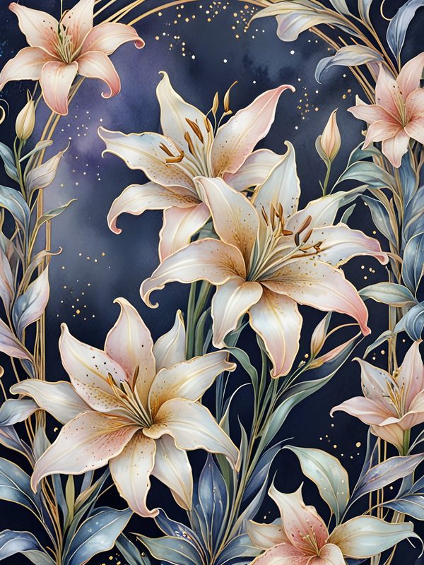 Iridescent Lily Digital Paper: Gold Frame Ombre Backgrounds (10 JPGs) — image 7