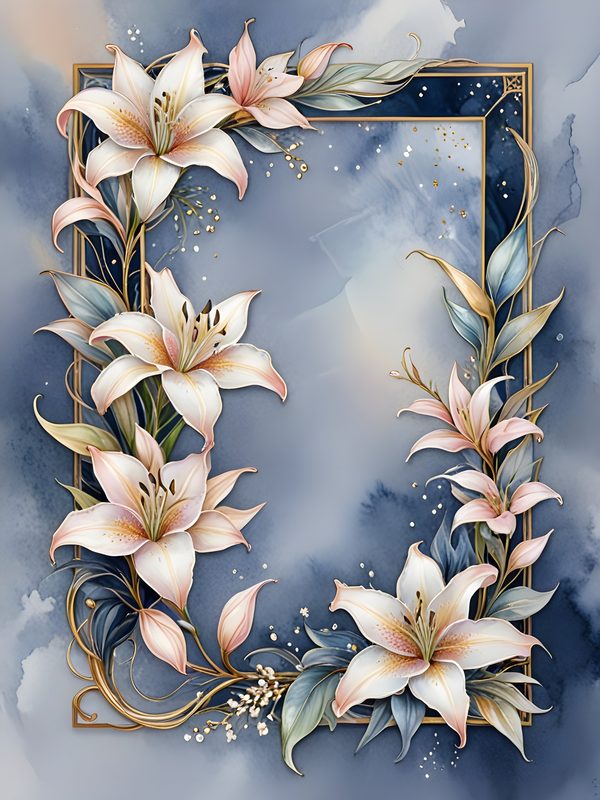 Iridescent Lily Digital Paper: Gold Frame Ombre Backgrounds (10 JPGs) — image 8
