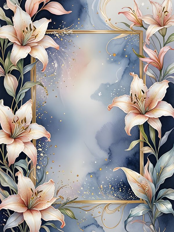 Iridescent Lily Digital Paper: Gold Frame Ombre Backgrounds (10 JPGs) — image 9