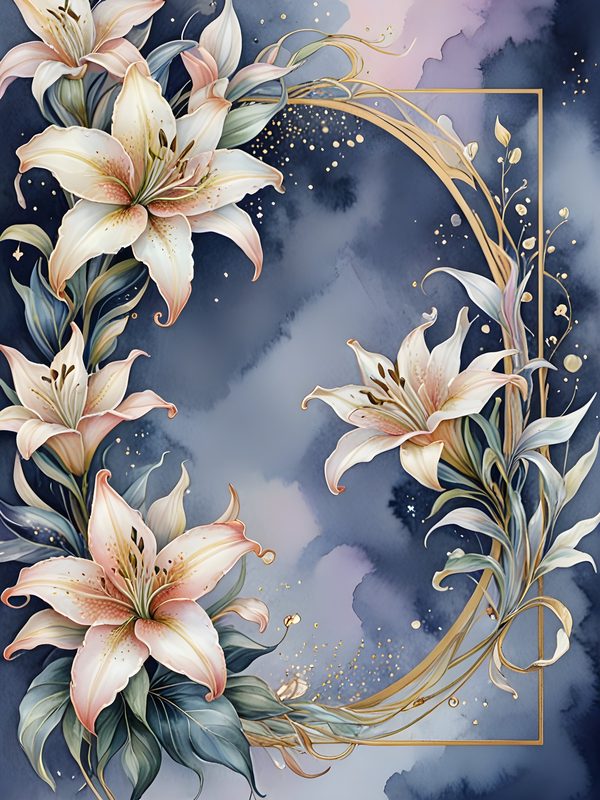 Iridescent Lily Digital Paper: Gold Frame Ombre Backgrounds (10 JPGs) — image 10