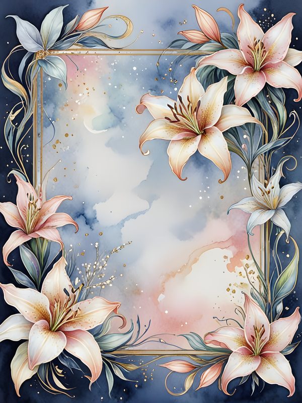 Iridescent Lily Digital Paper: Gold Frame Ombre Backgrounds (10 JPGs) — image 11