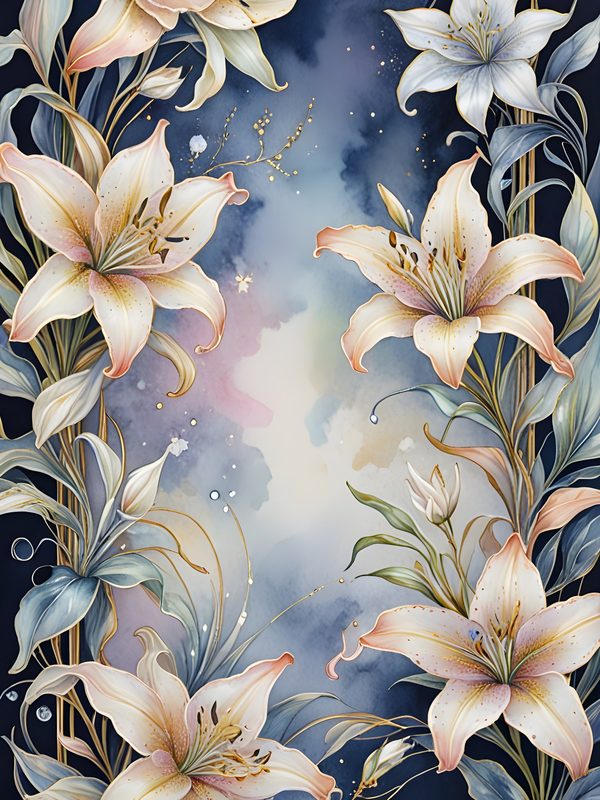 Iridescent Lily Digital Paper: Gold Frame Ombre Backgrounds (10 JPGs) — image 12