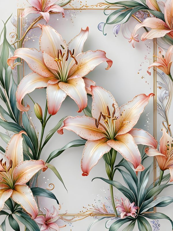 Stargazer Lily Floral Digital Paper Set: Pink & Green JPGs (Commercial Use) — image 5