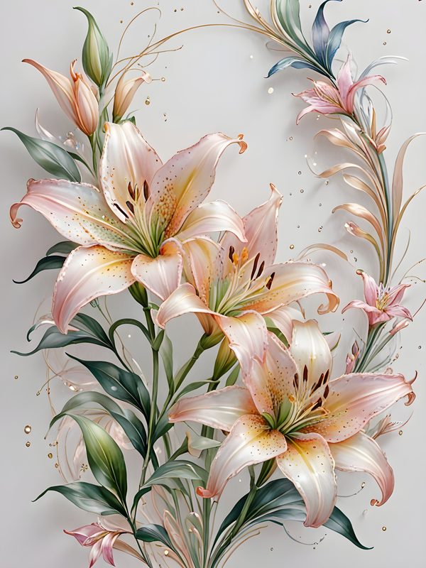 Stargazer Lily Floral Digital Paper Set: Pink & Green JPGs (Commercial Use) — image 12