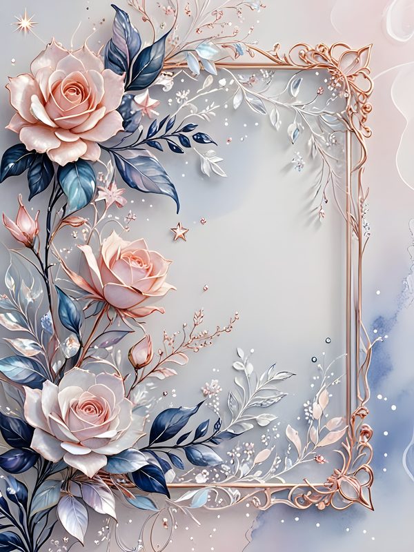 Watercolor Pink Roses Digital Paper: Metallic Floral Accents (10 JPGs) — image 1