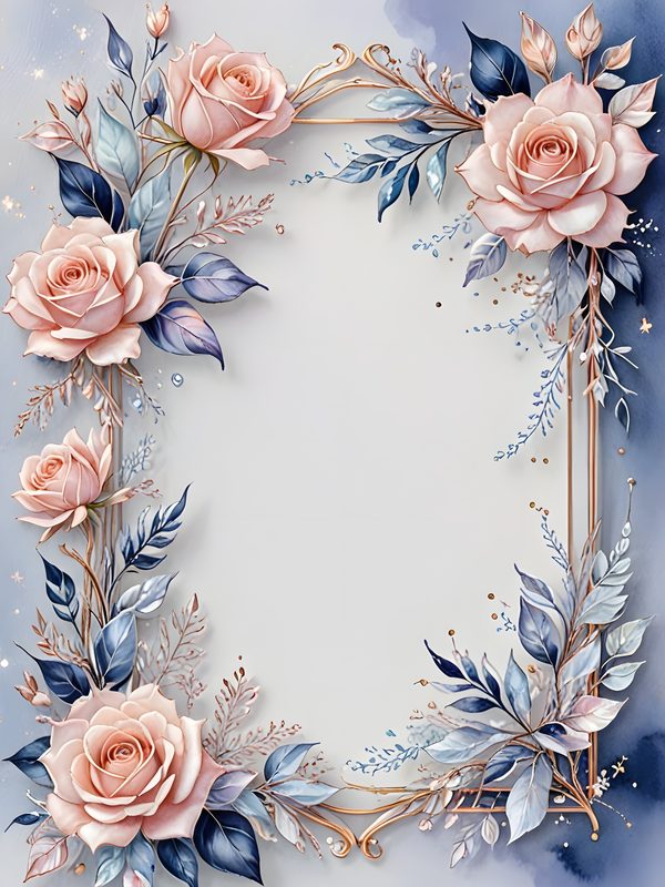 Watercolor Pink Roses Digital Paper: Metallic Floral Accents (10 JPGs) — image 2