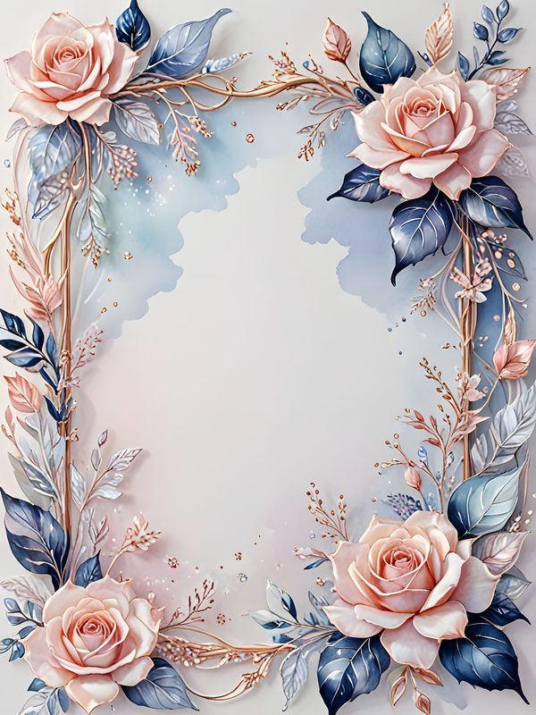 Watercolor Pink Roses Digital Paper: Metallic Floral Accents (10 JPGs) — image 3