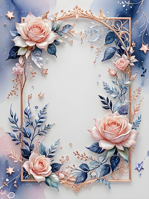 Watercolor Pink Roses Digital Paper: Metallic Floral Accents (10 JPGs) — image 6