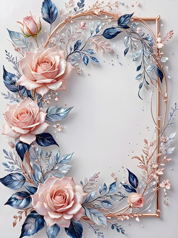 Watercolor Pink Roses Digital Paper: Metallic Floral Accents (10 JPGs) — image 11