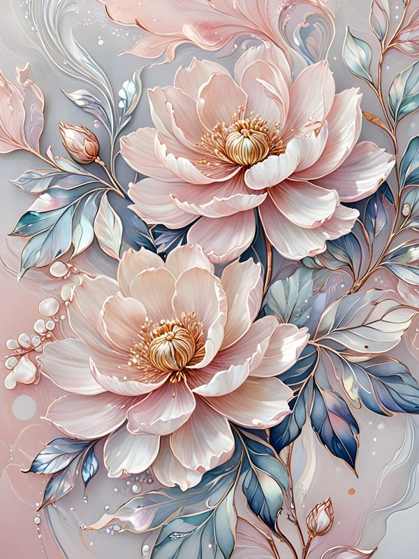 Pastel Peony Watercolor Digital Paper: Iridescent Floral Texture (JPG, Commercial Use) — image 1