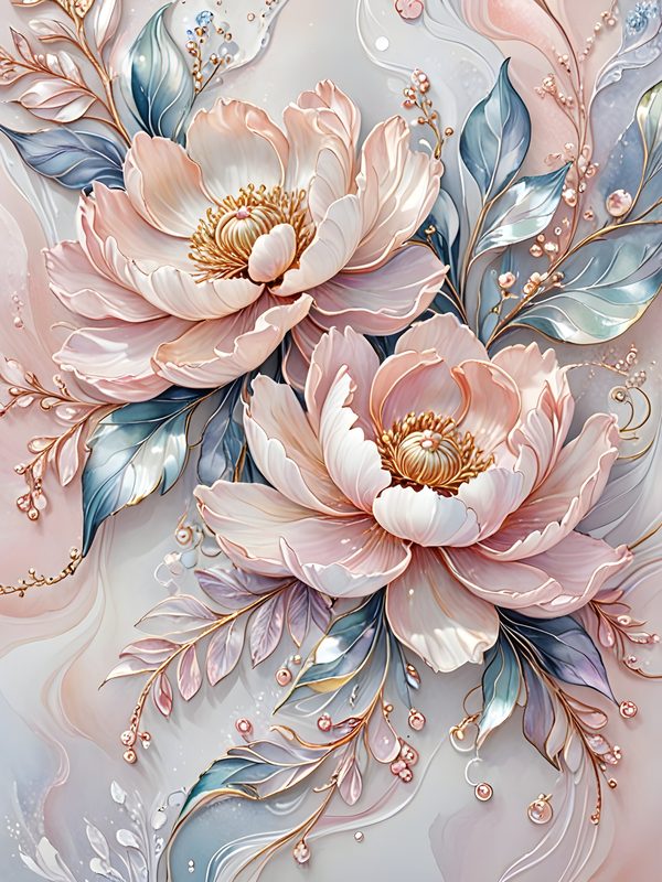 Pastel Peony Watercolor Digital Paper: Iridescent Floral Texture (JPG, Commercial Use) — image 2