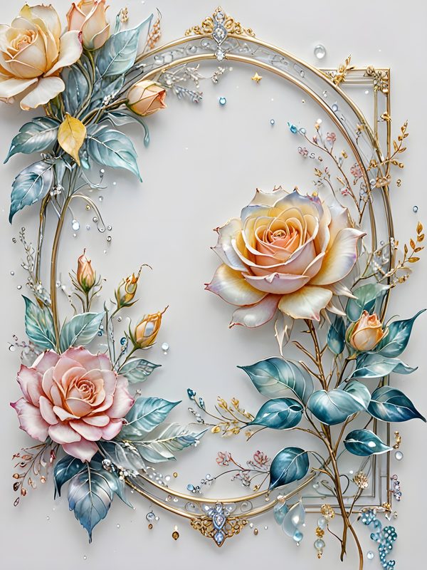 Iridescent Rose Digital Paper: Pastel Floral Silver Frame (Digital Download) — image 1