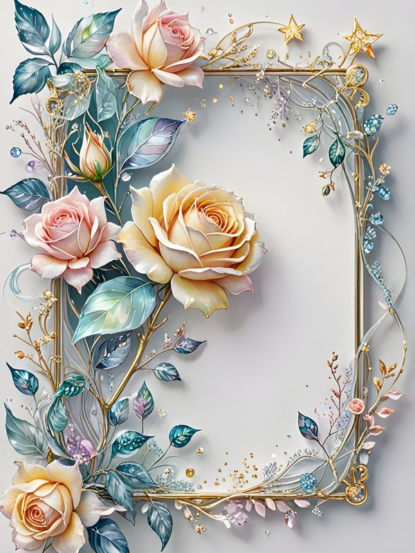 Iridescent Rose Digital Paper: Pastel Floral Silver Frame (Digital Download) — image 2