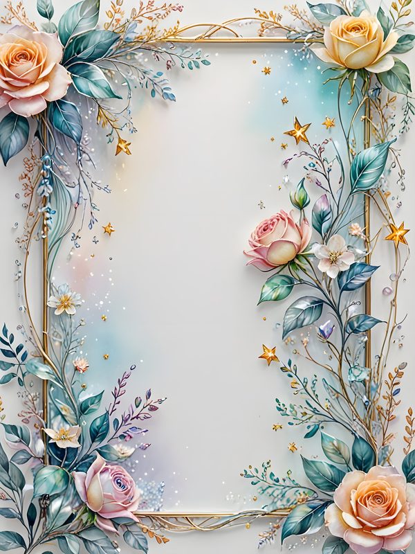 Iridescent Rose Digital Paper: Pastel Floral Silver Frame (Digital Download) — image 3