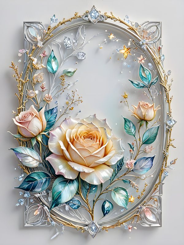 Iridescent Rose Digital Paper: Pastel Floral Silver Frame (Digital Download) — image 4