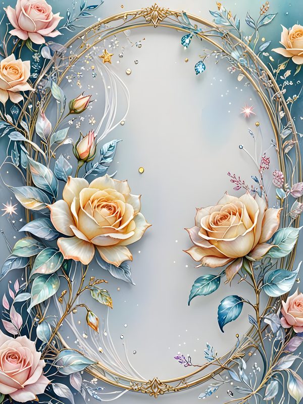 Iridescent Rose Digital Paper: Pastel Floral Silver Frame (Digital Download) — image 5