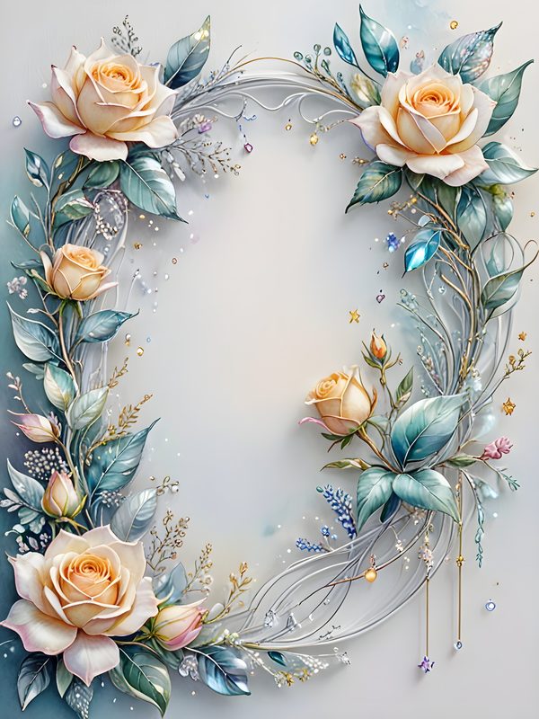 Iridescent Rose Digital Paper: Pastel Floral Silver Frame (Digital Download) — image 6