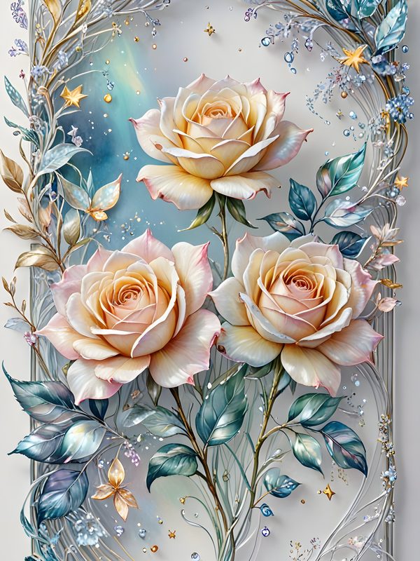 Iridescent Rose Digital Paper: Pastel Floral Silver Frame (Digital Download) — image 7
