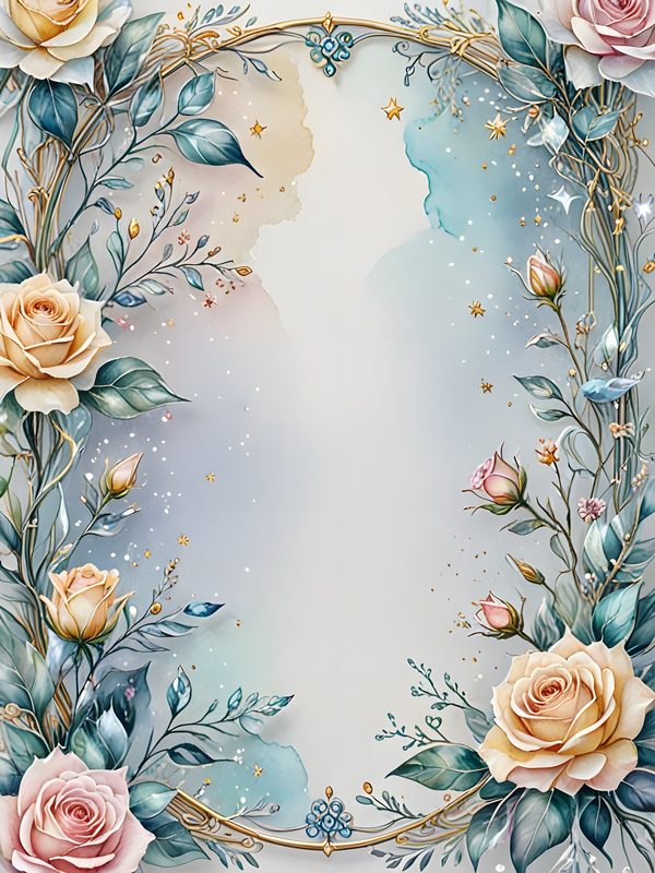 Iridescent Rose Digital Paper: Pastel Floral Silver Frame (Digital Download) — image 8
