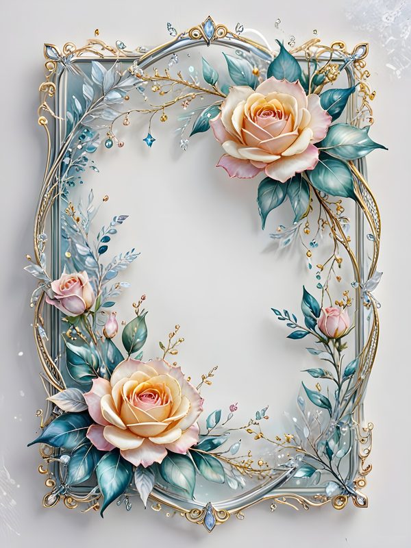 Iridescent Rose Digital Paper: Pastel Floral Silver Frame (Digital Download) — image 9