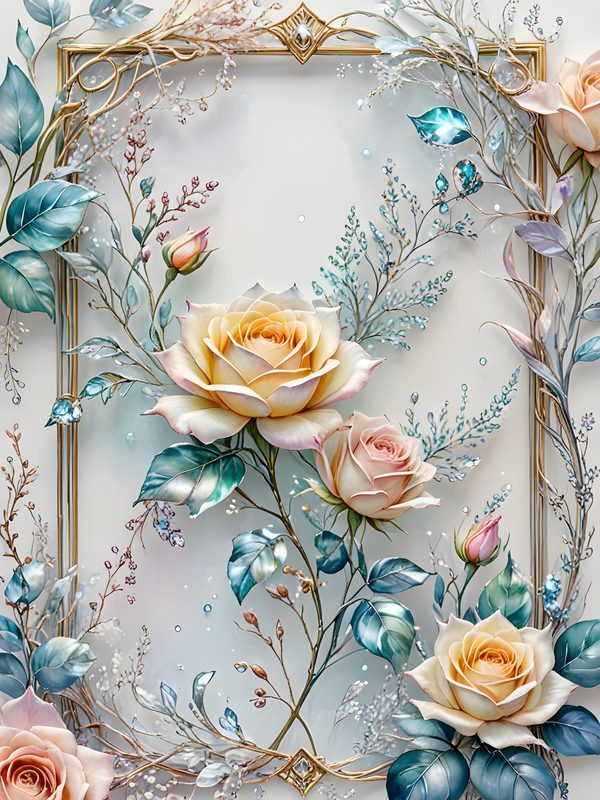 Iridescent Rose Digital Paper: Pastel Floral Silver Frame (Digital Download) — image 10