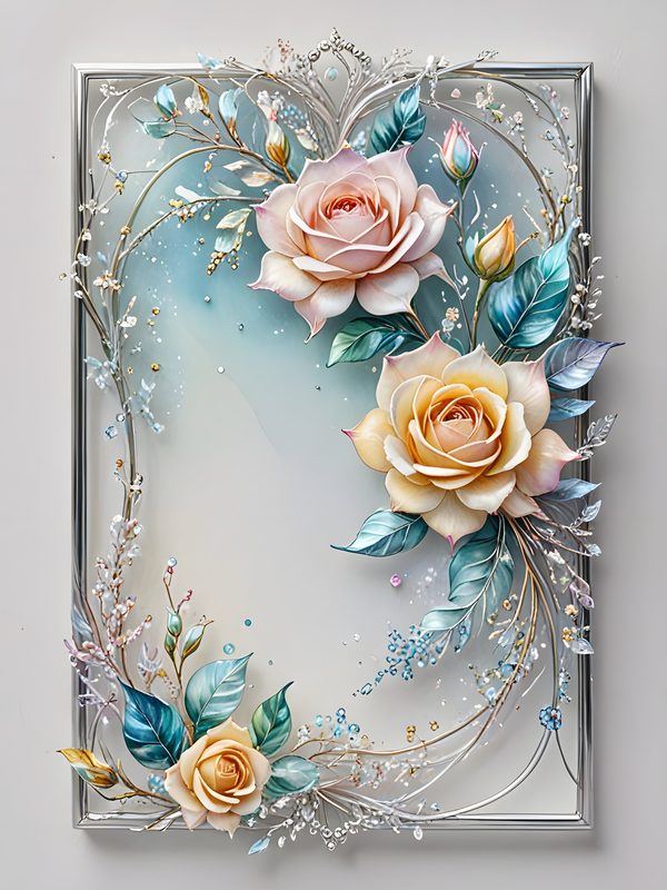 Iridescent Rose Digital Paper: Pastel Floral Silver Frame (Digital Download) — image 11