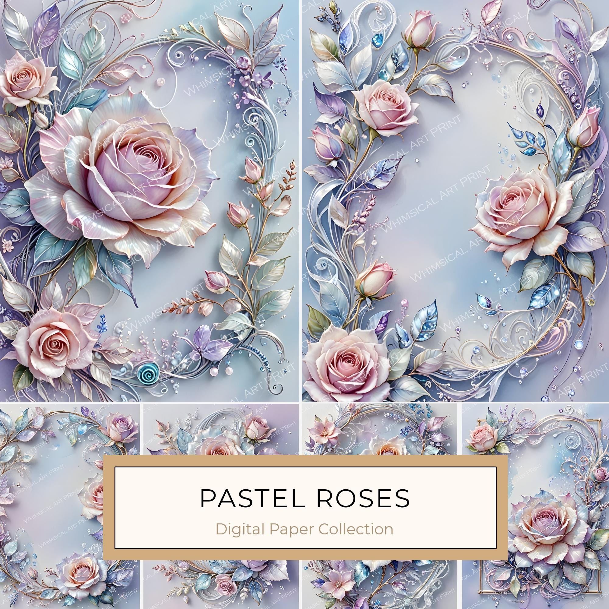 Pastel Rose Watercolor Digital Paper: Scrapbook Floral Background (10 JPGs)