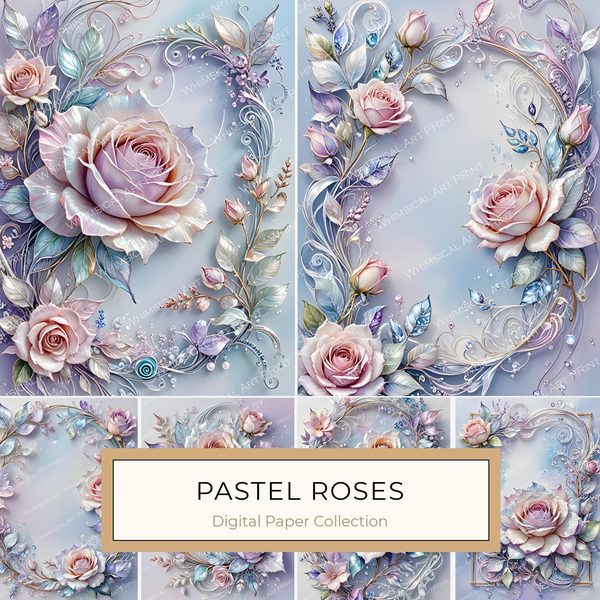 Pastel Rose Watercolor Digital Paper: Scrapbook Floral Background (10 JPGs)
