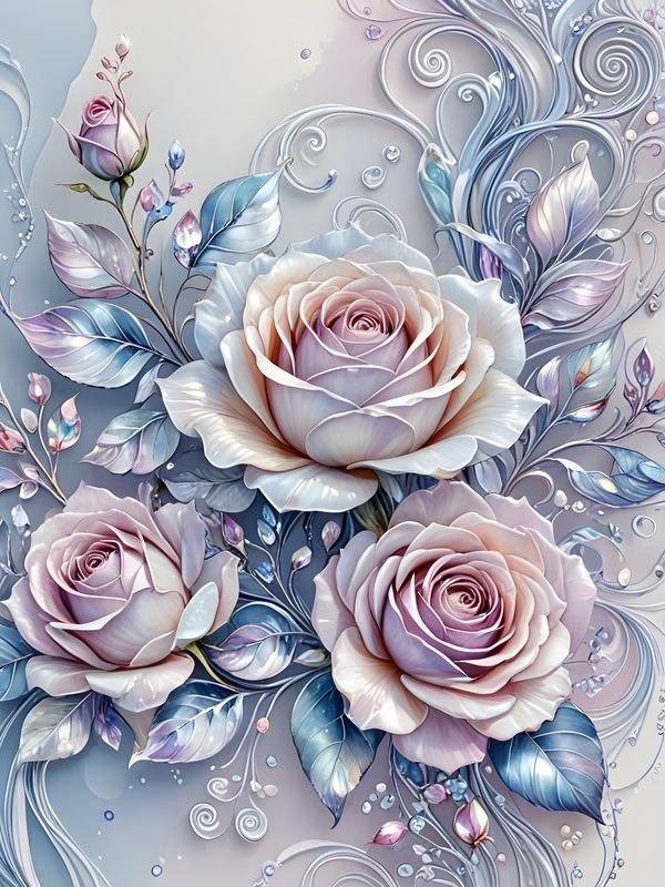 Iridescent Pastel Rose Digital Paper: Scrapbook Floral Set (Digital Download) — image 1