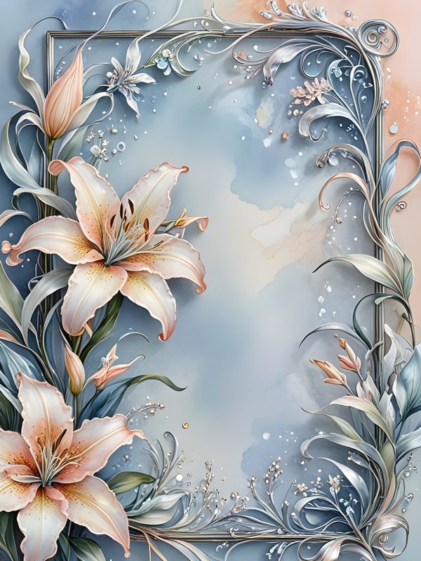 Watercolor Lily Digital Paper: Elegant Frame Floral Set (JPGs) — image 1