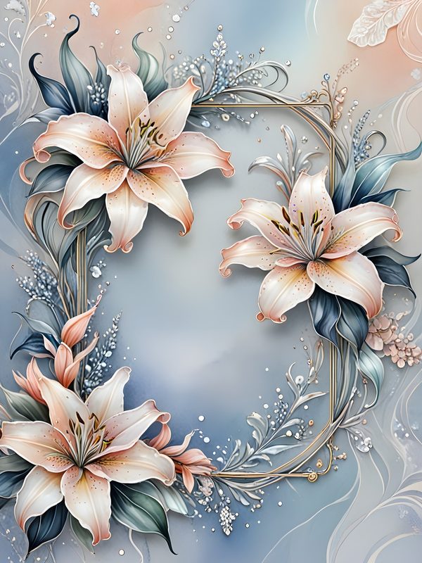 Watercolor Lily Digital Paper: Elegant Frame Floral Set (JPGs) — image 4