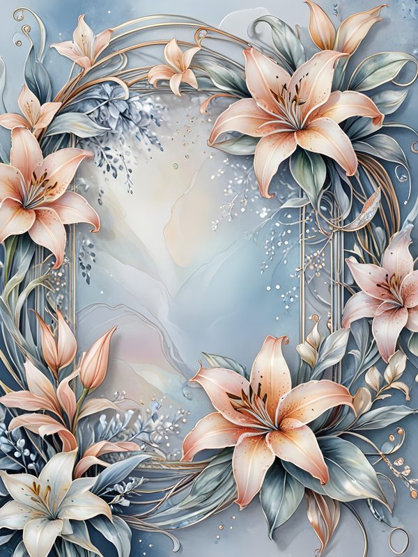 Watercolor Lily Digital Paper: Elegant Frame Floral Set (JPGs) — image 7