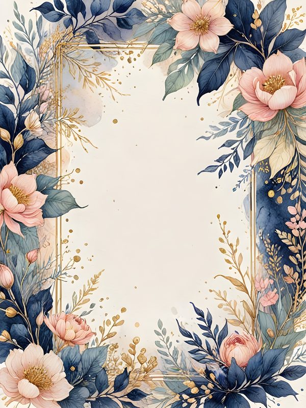 Watercolor Floral Digital Paper: Gold Accents, Dark Blues & Pinks Background (Digital Download, Commercial Use) — image 1
