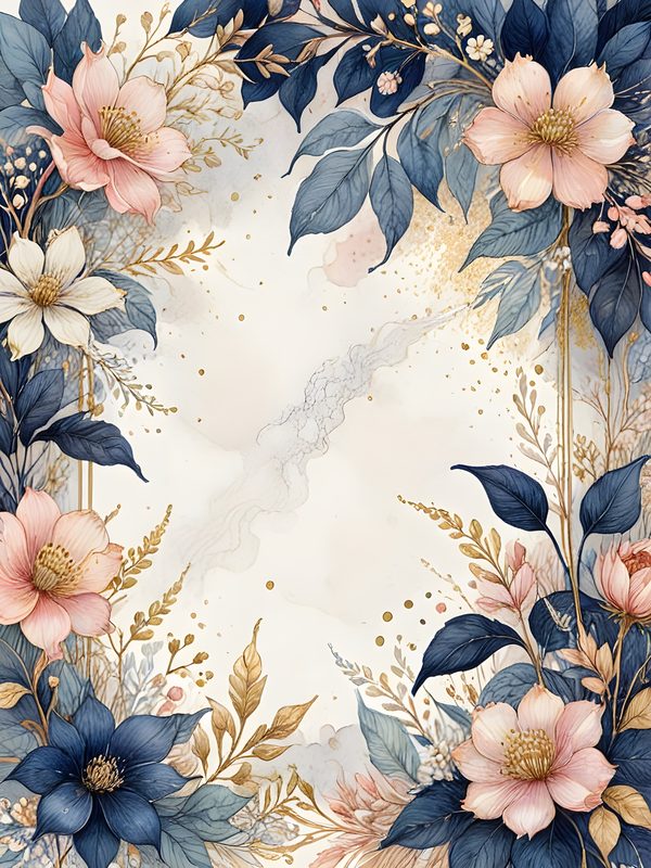 Watercolor Floral Digital Paper: Gold Accents, Dark Blues & Pinks Background (Digital Download, Commercial Use) — image 6