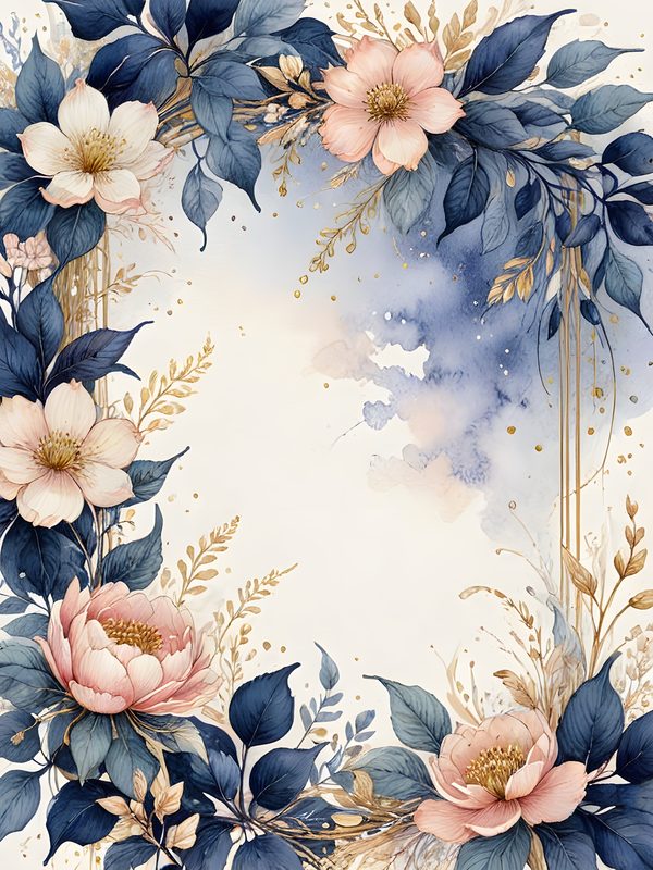 Watercolor Floral Digital Paper: Gold Accents, Dark Blues & Pinks Background (Digital Download, Commercial Use) — image 8