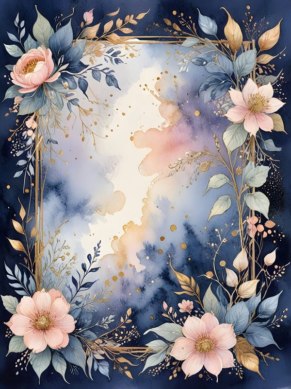 Watercolor Floral Digital Paper: Gold Accents, Dark Blues & Pinks Background (Digital Download, Commercial Use) — image 9