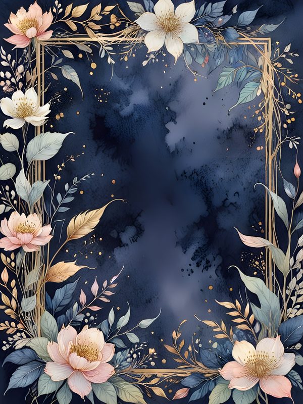 Watercolor Floral Digital Paper: Gold Accents, Dark Blues & Pinks Background (Digital Download, Commercial Use) — image 11