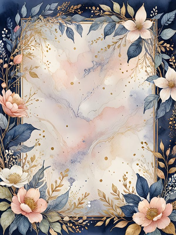 Watercolor Floral Digital Paper: Gold Accents, Dark Blues & Pinks Background (Digital Download, Commercial Use) — image 12