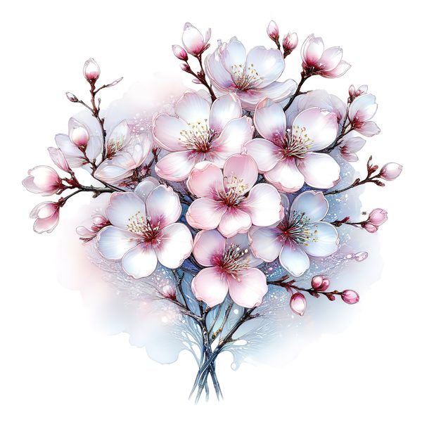Pastel Cherry Blossom Watercolor Clipart: Soft Floral PNG JPG Set (Digital Download) — image 1