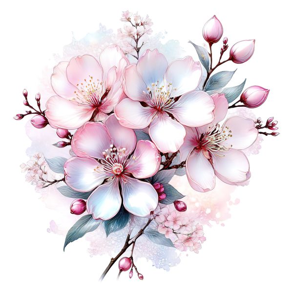 Pastel Cherry Blossom Watercolor Clipart: Soft Floral PNG JPG Set (Digital Download) — image 6