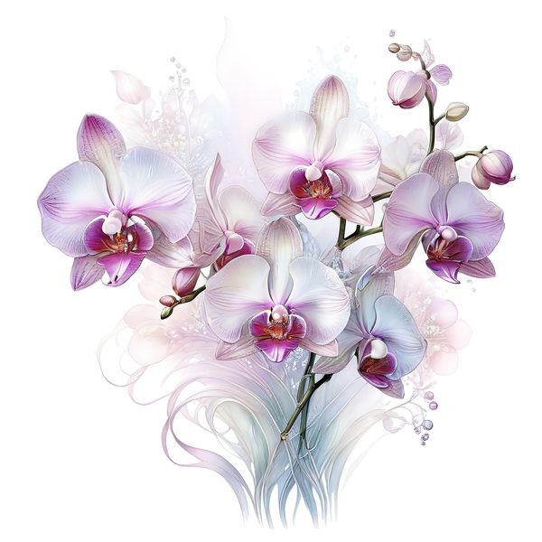 Watercolor Orchid Clipart: Purple & White Floral PNG JPG (Digital Download) — image 1