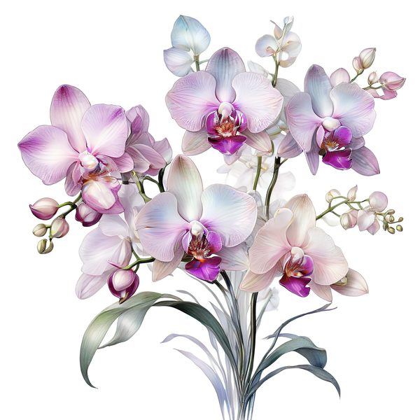 Watercolor Orchid Clipart: Purple & White Floral PNG JPG (Digital Download) — image 2