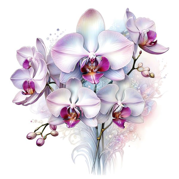 Watercolor Orchid Clipart: Purple & White Floral PNG JPG (Digital Download) — image 3