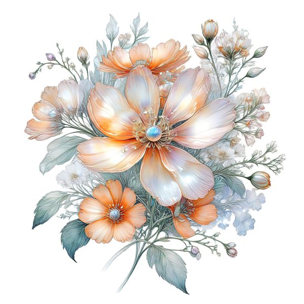 Watercolor Orange Cosmos Bouquet: Soft Pastel Floral PNG Set (Digital Download) — image 1