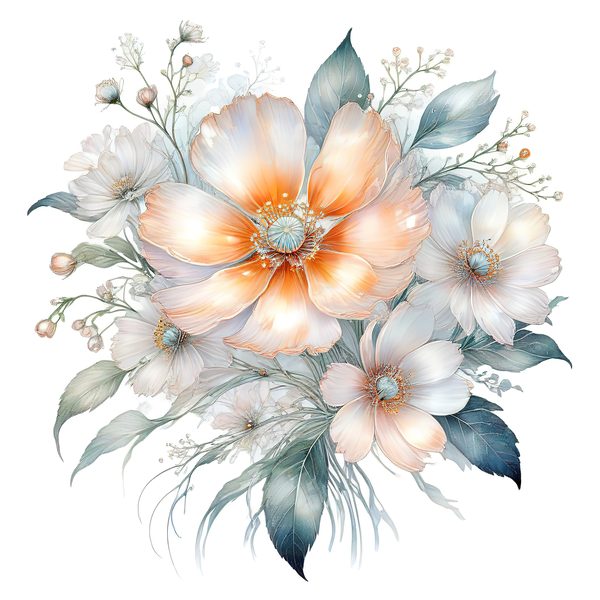 Watercolor Orange Cosmos Bouquet: Soft Pastel Floral PNG Set (Digital Download) — image 2